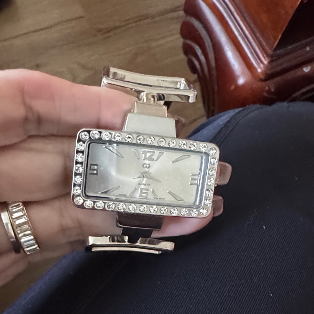 Silver Rectangular Watch with Rhinestones - image 1